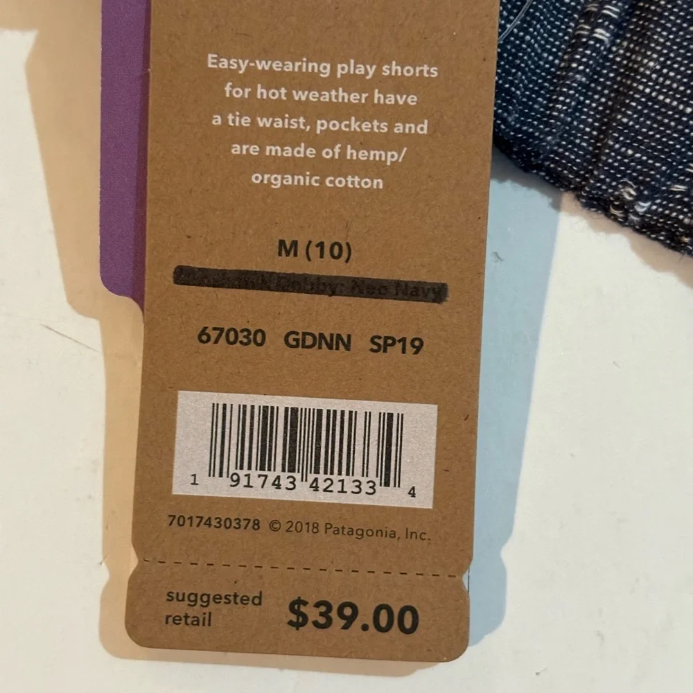 PATAGONIA Hemp Organic Cotton SHORTS Girls M NWT